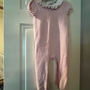 Janie and Jack Pink Textured One Piece with Ruffled Collar